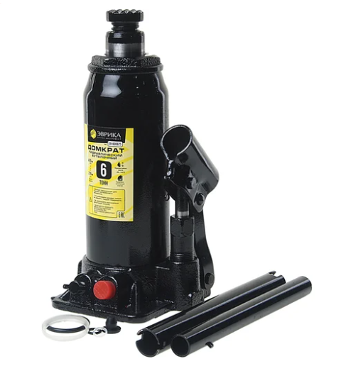 Домкрат гидравлический  6т h=215-415мм ЭВРИКА (ER-80062) с клапаном, ремкомплект