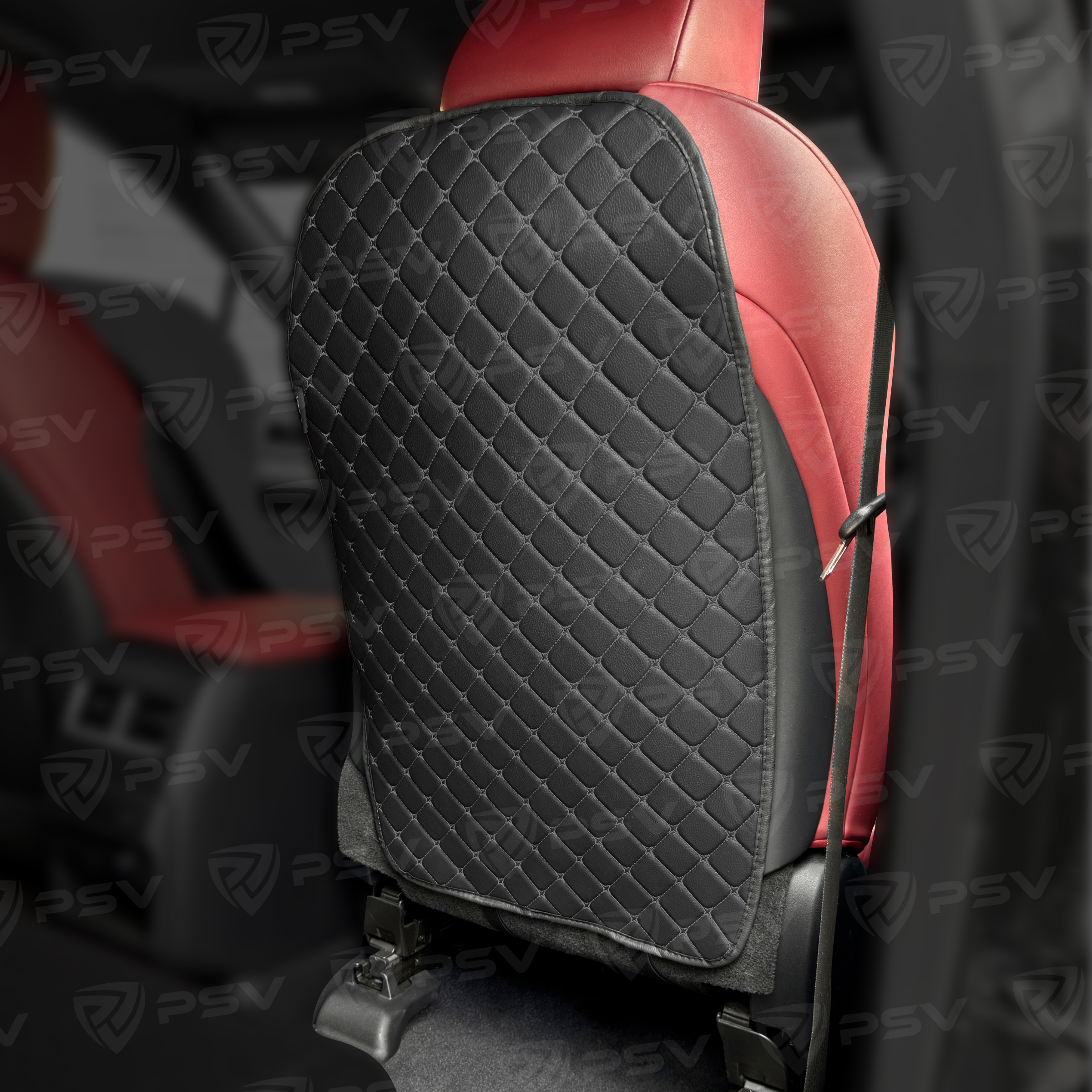 Защита на спинку переднего сиденья (Кикмат/Незапинайка) PSV 70х45 см (Черный/Отстрочка черная "Звезда"), экокожа