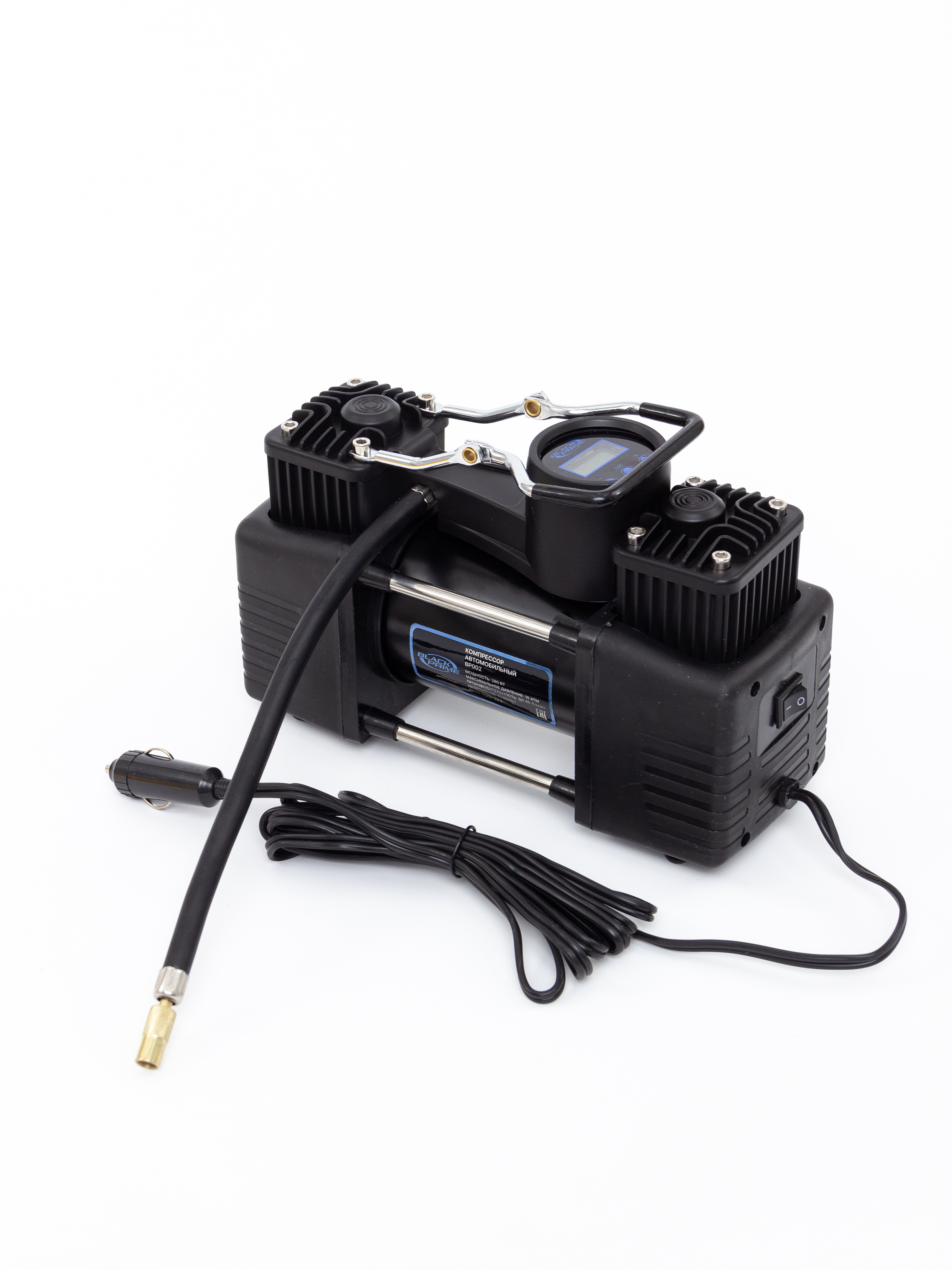 Компрессор 2-ух цилиндр. Black Prime BP001 в кейсе с инструм. цифр. дисплеем, автостоп, перчатки