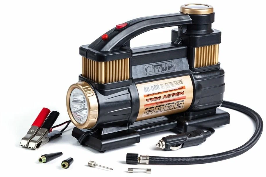 Компрессор 2-ух цилиндр. City Up АС-606 Twin Action с фонарем