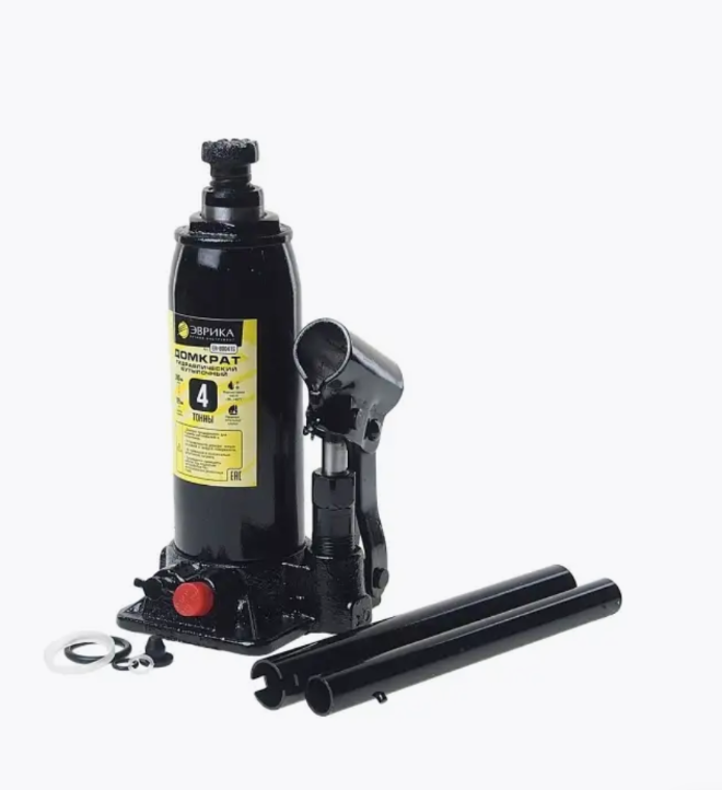 Домкрат гидравлический  4т h=195-380мм ЭВРИКА (ER-80041) с клапаном, ремкомплект