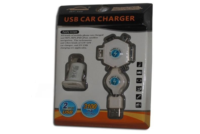 Адаптер в прикуриватель WF-105 с 2 USB+блок зарядки с 6 переходниками 12-24V Torino