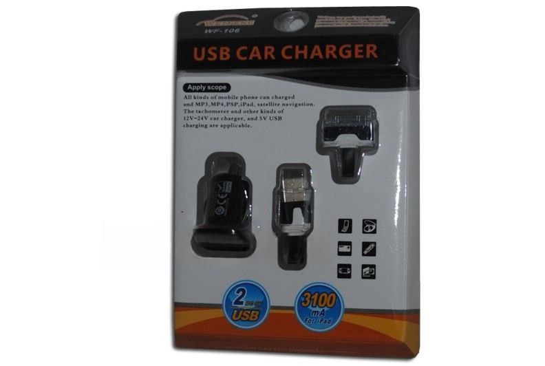 Адаптер в прикуриватель WF-106 с 2 USB+кабель переходник на 3100mA для iPad 12-24V Torino