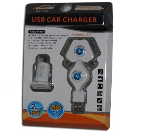 Адаптер в прикуриватель WF-109 с 2 USB+блок зарядки с 4 переходниками 12-24V Torino