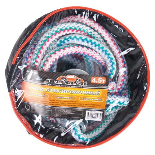 Трос буксировочный альпийский шнур 2 крюка 4,5 т - 4,8м АВТОСТОП в чехле (AB-4.5ШЧ)
