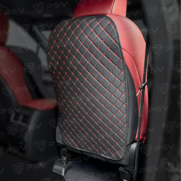Защита на спинку переднего сиденья (Кикмат/Незапинайка) PSV 70х45 см (Черный/Отстрочка красная "Звезда"), экокожа