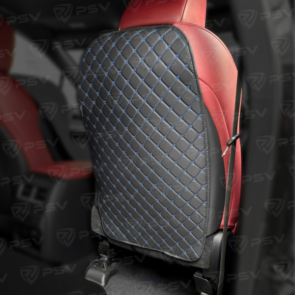 Защита на спинку переднего сиденья (Кикмат/Незапинайка) PSV 70х45 см (Черный/Отстрочка синяя "Звезда"), экокожа