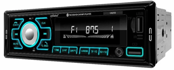 Автомагнитола Eplutus CA310 евро разъём, с теплоотводом, Bluetooth, 12 В, однодиновая, MP3-MP5, AUX, 45 Вт, ИК-пульт, USB, CD