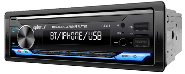 Автомагнитола Eplutus CA311 евро разъём, с теплоотводом, Bluetooth, 12 В, однодиновая, MP3-MP5, AUX, 45 Вт, ИК-пульт, пульт на руль, USB 2 выхода 2.1 А, CD