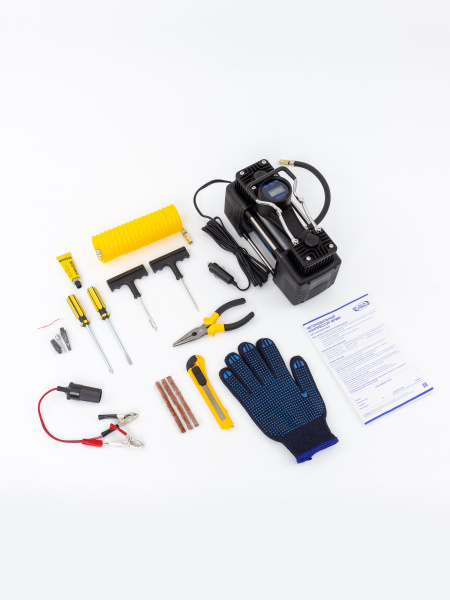 Компрессор 2-ух цилиндр. Black Prime BP001 в кейсе с инструм. цифр. дисплеем, автостоп, перчатки