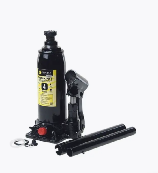 Домкрат гидравлический  4т h=195-380мм ЭВРИКА (ER-80041) с клапаном, ремкомплект