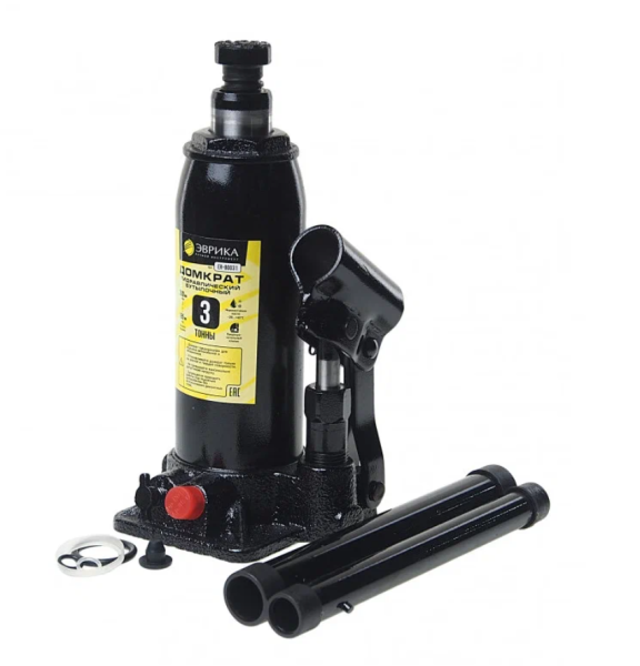 Домкрат гидравлический  3т h=195-380мм ЭВРИКА (ER-80031) с клапаном, ремкомплект