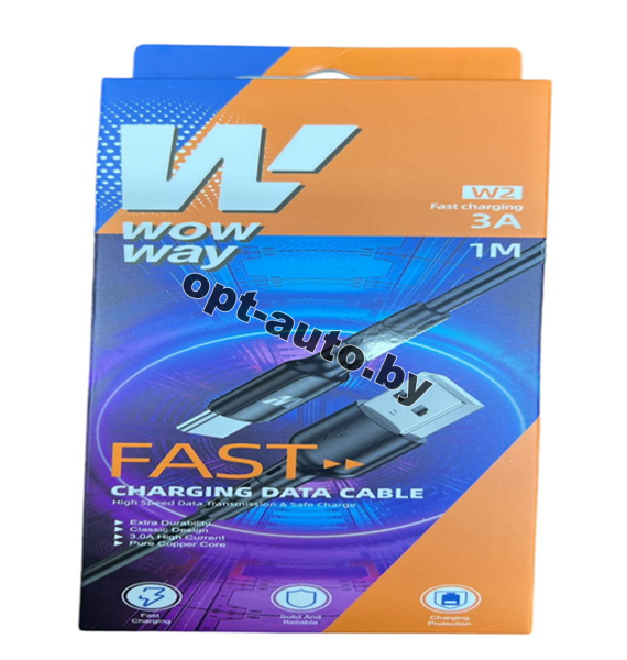 Провод W2 USB-Type-C гелевый WowWay 3a, 1 м