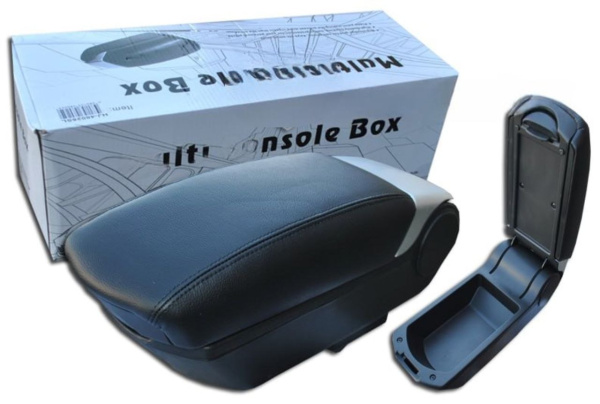 Подлокотник универсальный HJ-48025BK+SIL слайдер, серебро+черный (регулировка по высоте и углу наклона, сдвигаемая вперед на 50мм верхняя часть, дополнительный объем для хранения, ширина-12см)